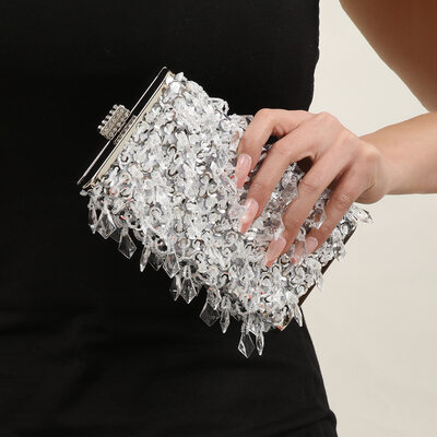 Beading Sequin Party Alloy Plastic Clutch Bags in Gold Silver 