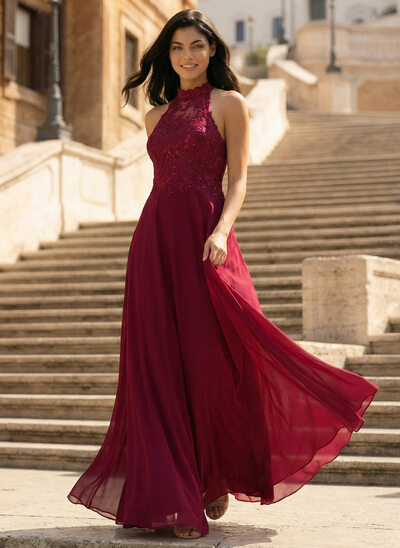 Jurk van kant met halter strapless pailletten