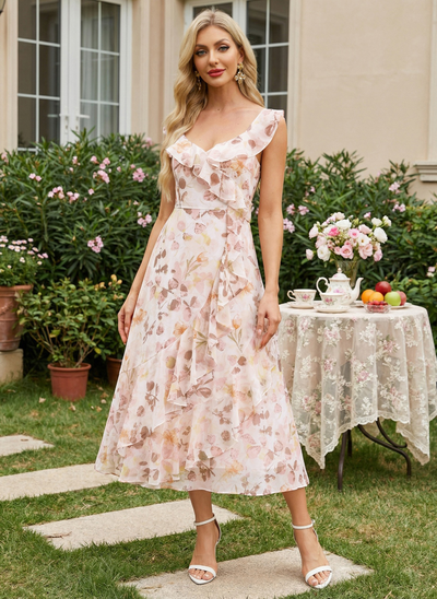 Jurk medium van de chiffon met floral print