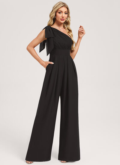 One Shoulder Chiffon Jumpsuit
