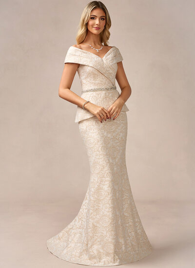 A sirena/stile sirena fuori dalla spalla sweep/spazzola treno jacquard abito da sera con strass 