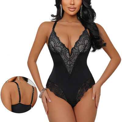 Sexy Plus Size Tummy Control Butt Lifter Lace Bodysuit Shapewear