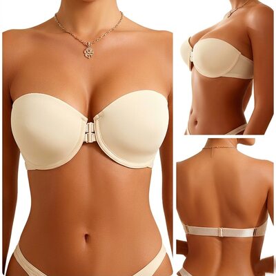 Front Closure Push Up Strapless Underwire Bra