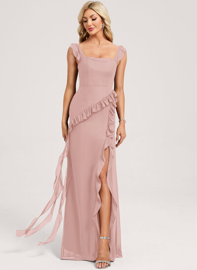 A-line Square Ruffle Chiffon Dress