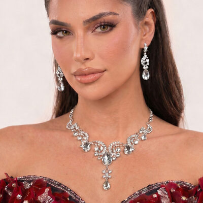 Elegant Zircon Quinceañera Party Jewelry Sets Earrings & Necklace (Set of 2)