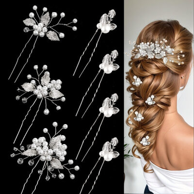 Tocado de boda crystal perlas horquillas para el pelo (juego de 7)