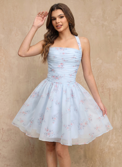 Halter Pleated Tulle Dress
