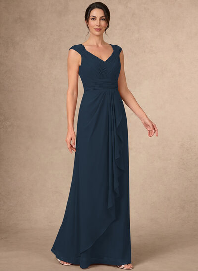 A-line V-Neck Ruched Chiffon Dress