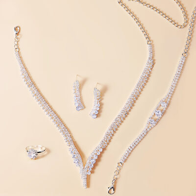 Pave Rhinestone Wedding Rings Jewelry Sets (Set of 4)
