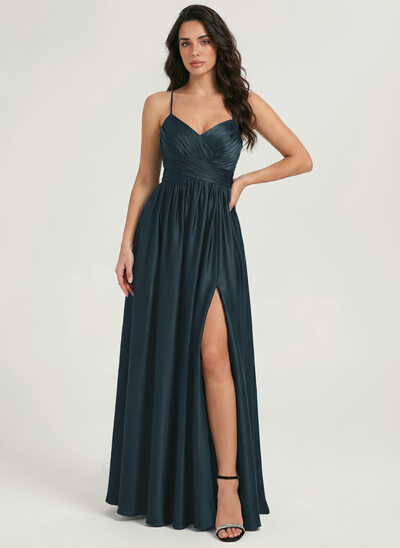 A-line Ruched Matte Satin Dress