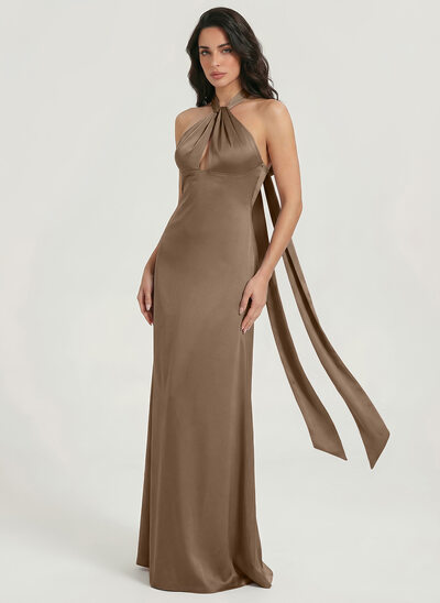 Sheath/Column Halter Matte Satin Dress