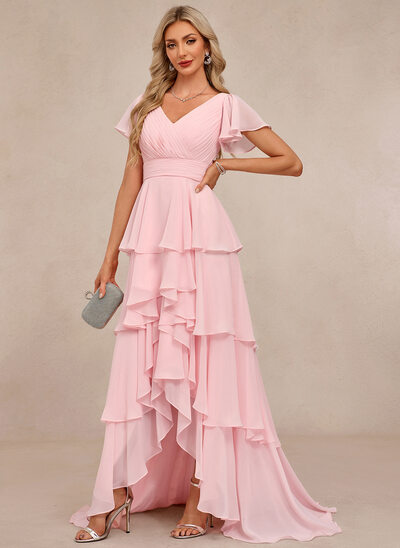 Cascading Ruffles Chiffon Maxi Dress