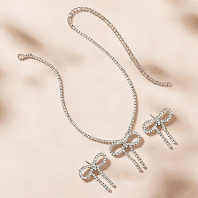 Bowknot Rhinestone Prom Earrings Necklace Jewelry Sets (Set of 2) 