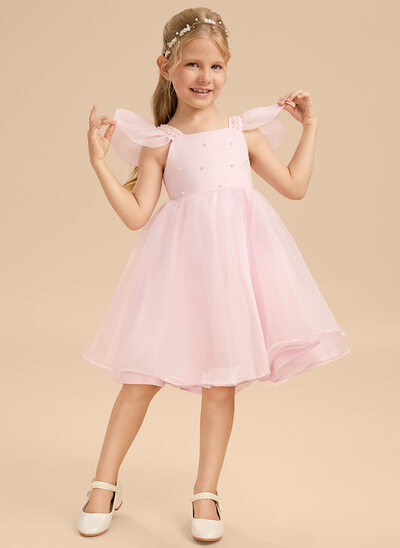 Tanssiaismekot/prinsessa pyöreä kaula-aukko epäsymmetrinen organzanauha kukka tyttö mekot jossa keula helmikoristelu 