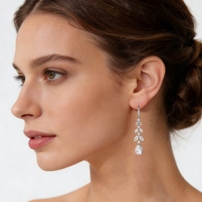 Classic Vine Cubic Zirconia Dangle Earrings Wedding Jewelry For Bride