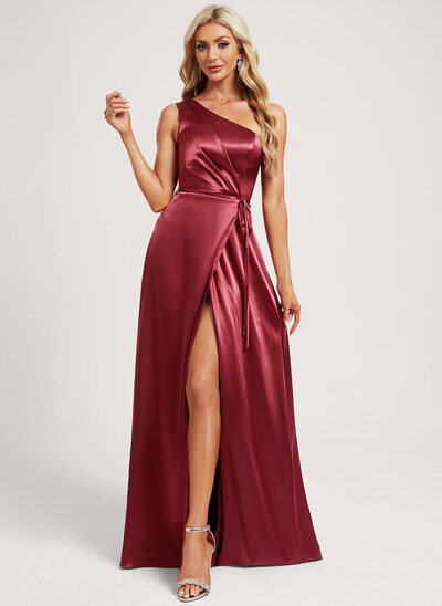 A-line One Shoulder Stretch Satin Dress
