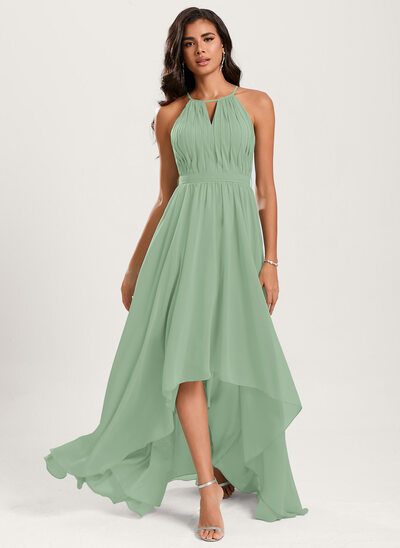 A-line Halter Ruffle Chiffon Dress