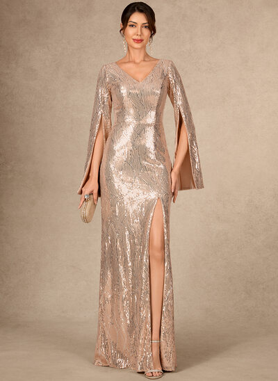 A-lijn-jurk v-hals vloer lengte pailletten moeder van de bruid jurk met pailletten 