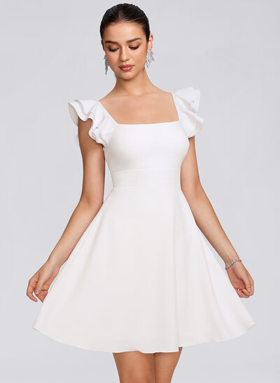 A-line Square Short Stretch Crepe Homecoming Dress With Bow 