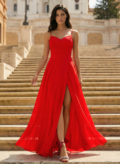 Jurk van de chiffon met sweetheart spaghetti