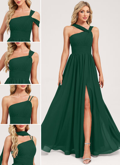 A-line One Shoulder Chiffon Dress