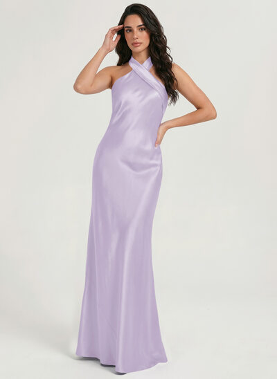 Sheath/Column Halter Stretch Satin Dress
