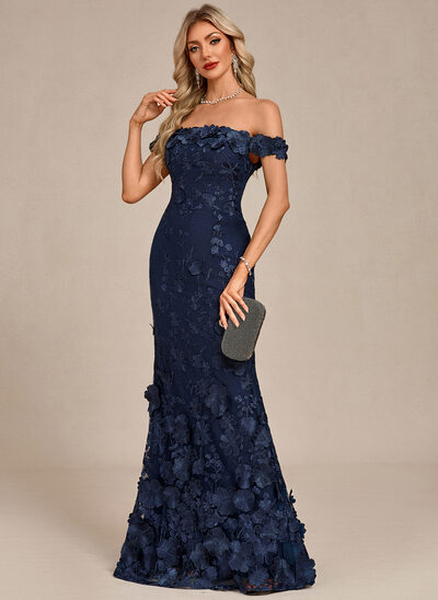 Off the Shoulder 3D Floral Lace Maxi Dress