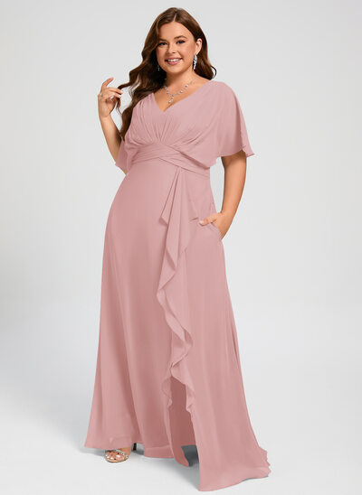 Corte em a babados chiffon vestido