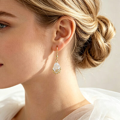 Shining Flower Rhinestone Drop Earrings Wedding Jewelry For Bride