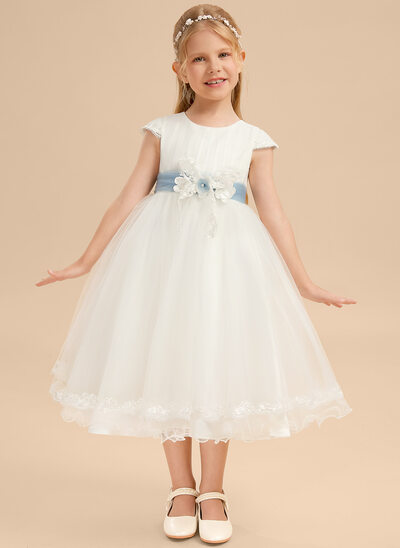 Tanssiaismekot/prinsessa pyöreä kaula-aukko polven alle tylli pitsi vuori 100% puuvillaa kukka tyttö mekot 