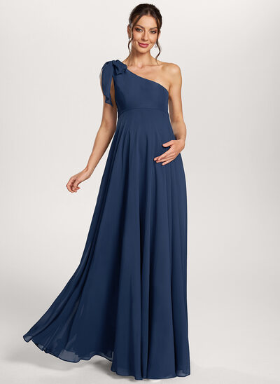 Umstandskleid in A-Linie mit One-Shoulder-Ausschnitt aus Chiffon