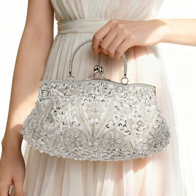 Beading Floral Print Sequin Ceremony Party Wedding Event/Party Prom Beading Satin Sequin Handbags Evening Bags in Gold Pink Silver Dark Gray 