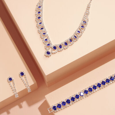 Elegant Rhinestone Evening Necklace Earrings Bracelet Jewelry Sets (Set of 3) 