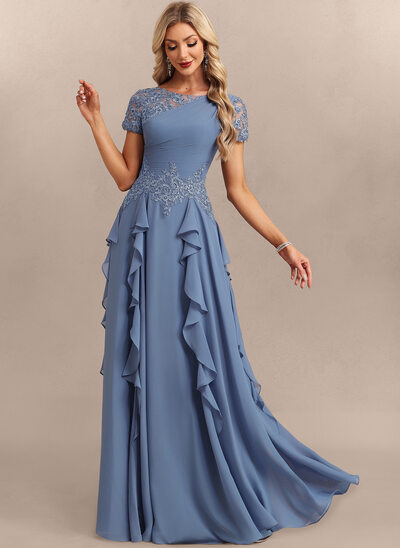 A-line kjole Scoop Gulvlengde Chiffon Festkjole med Ruffle 