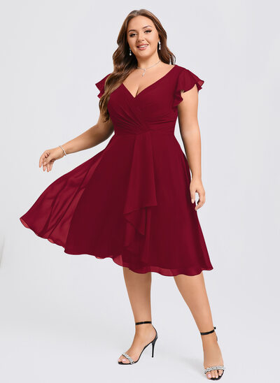 Vestido linha-a decote em v coquetel tecido de seda vestido de madrinha com pregueado 