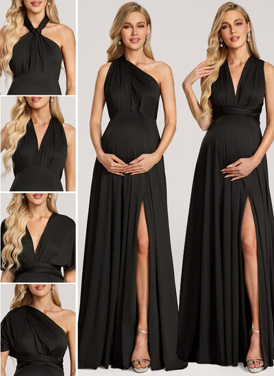 A-line One Shoulder Pleated Maternity Dress