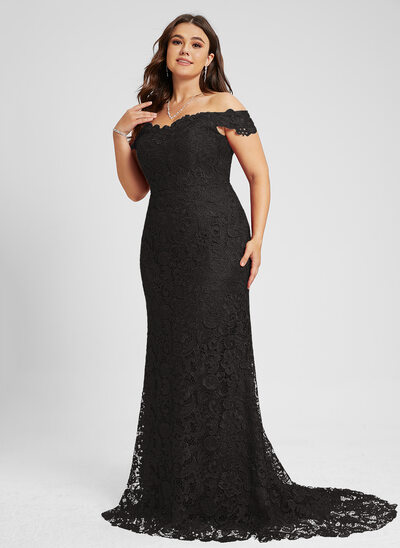 Vestido maxi con hombros descubiertos palabra de honor de encaje