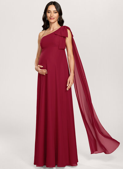 A-line One Shoulder Chiffon Maternity Dress