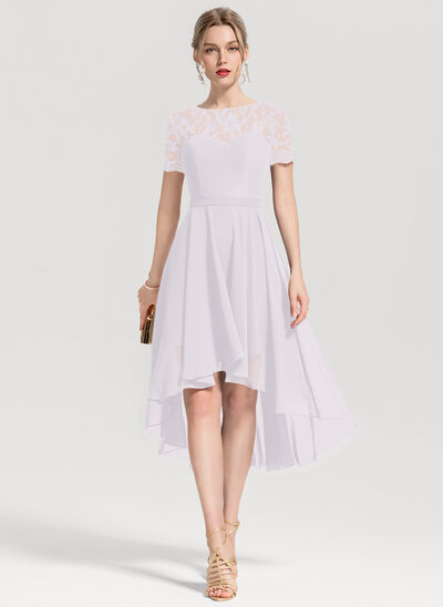 Robe trapèze scoop asymétrique mousseline dentelle robe de soirée étudiante 