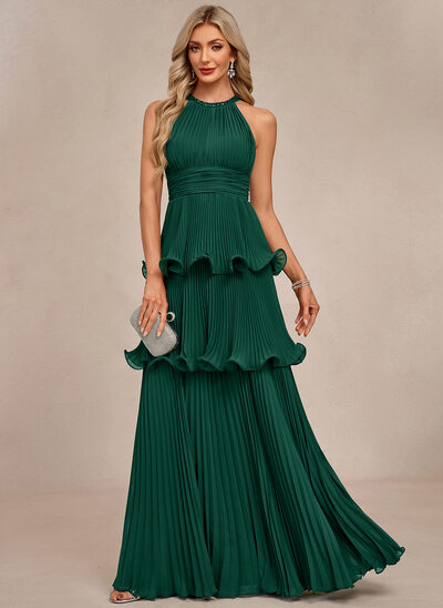 Pleated Chiffon Maxi Dress
