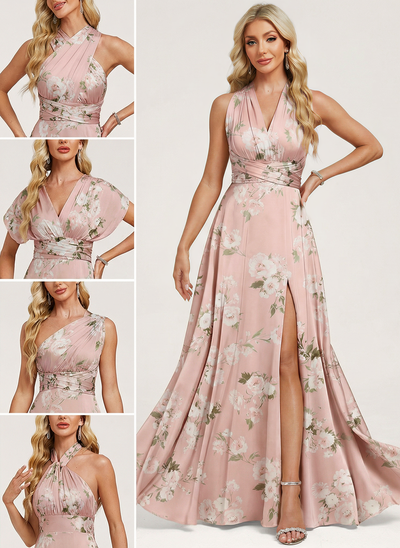 A-line One Shoulder Ruched Matte Satin Dress