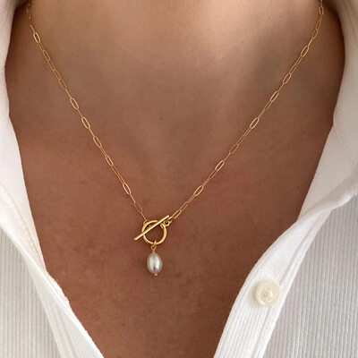 Yksinkertainen epäsäännöllinen makeanveden helmi chain kaulakorut 