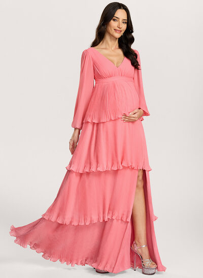 A-line Pleated Chiffon Maternity Dress