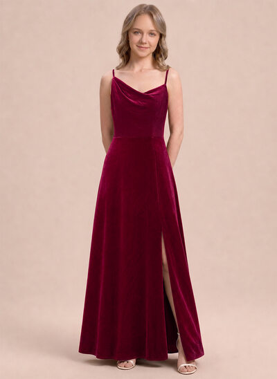 Vestido corte recto con escote drapeado de terciopelo