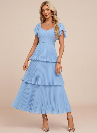Cascading Ruffles Chiffon Midi Dress