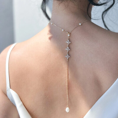 Bridal Pearl Rhinestone Back Necklaces 