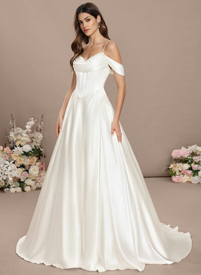Ball-Gown/Princess Off the Shoulder Convertible Stretch Satin Dress