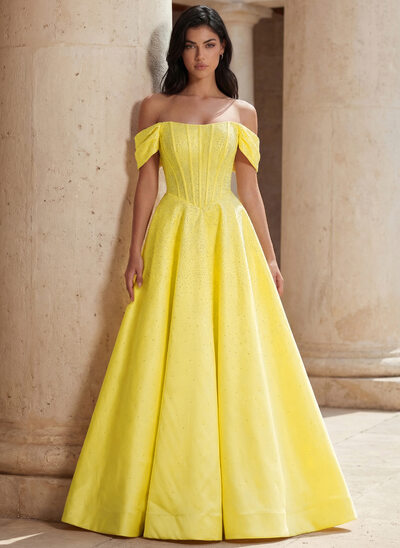 Off the Shoulder Strapless Rhinestone Satin Dress