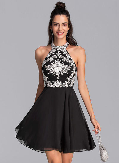 A-Line Scoop Neck Short/Mini Chiffon Homecoming Dress 