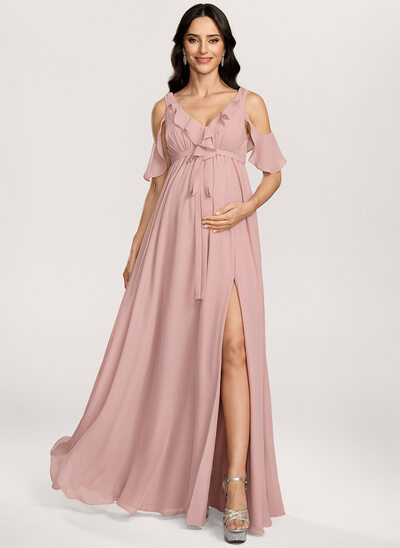 A-line Ruffle Chiffon Maternity Dress
